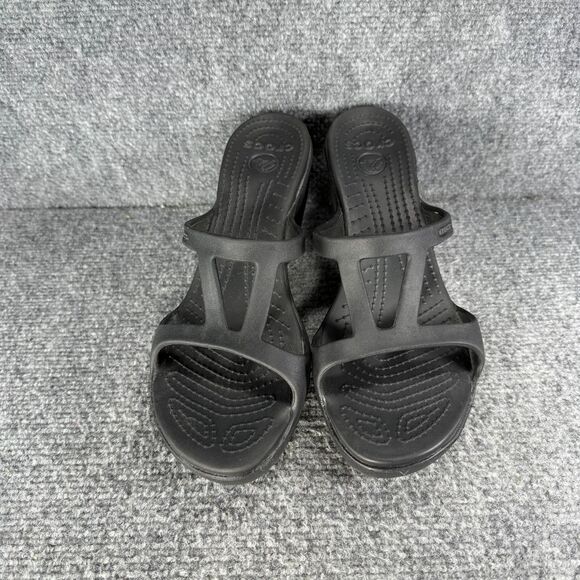 Crocs Sandals Womens 10 Cyprus Heels Black Slip On Open Toe Casual Beach Shoes - Picture 2 of 11